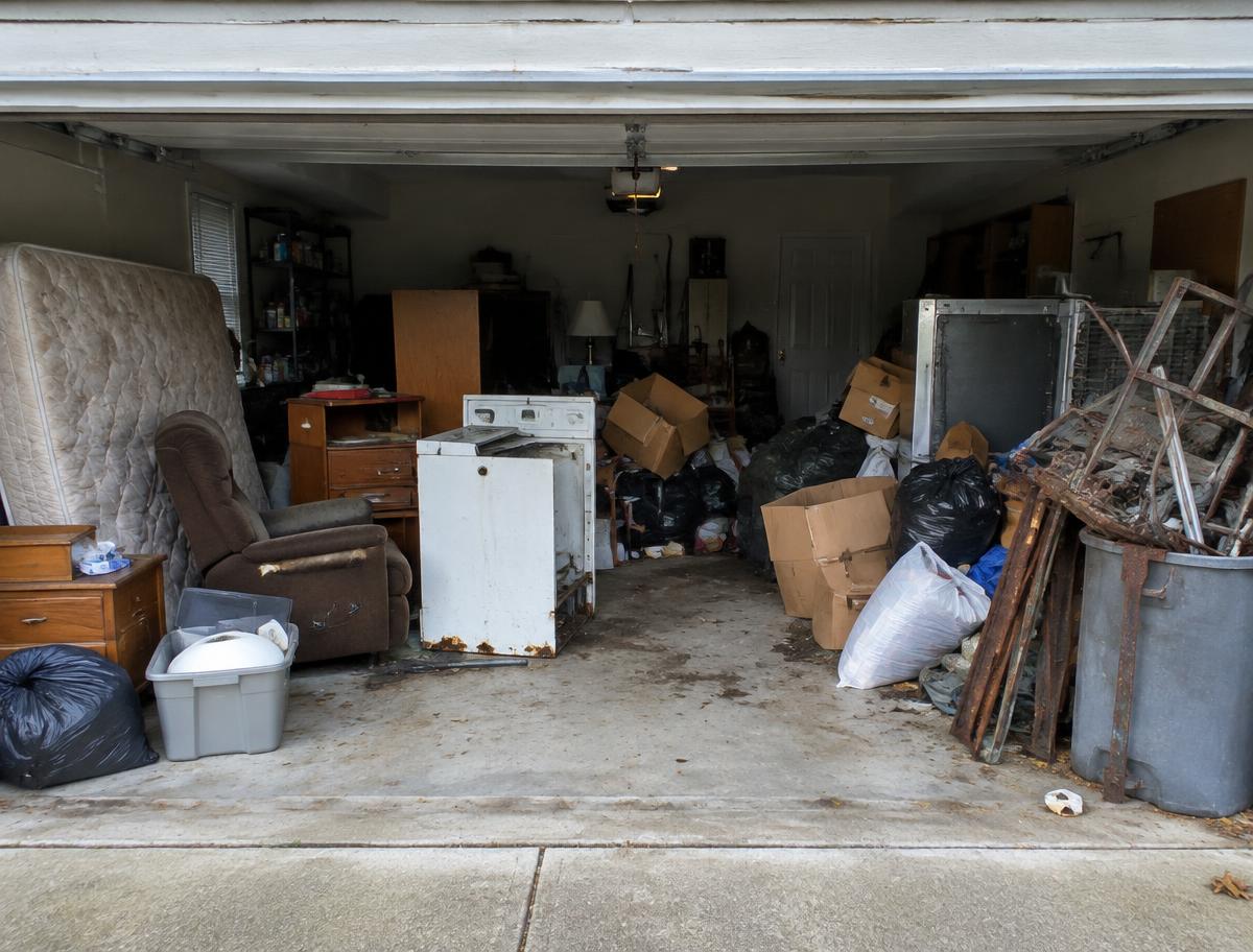 Garage packed with junk before a B&E cleanout